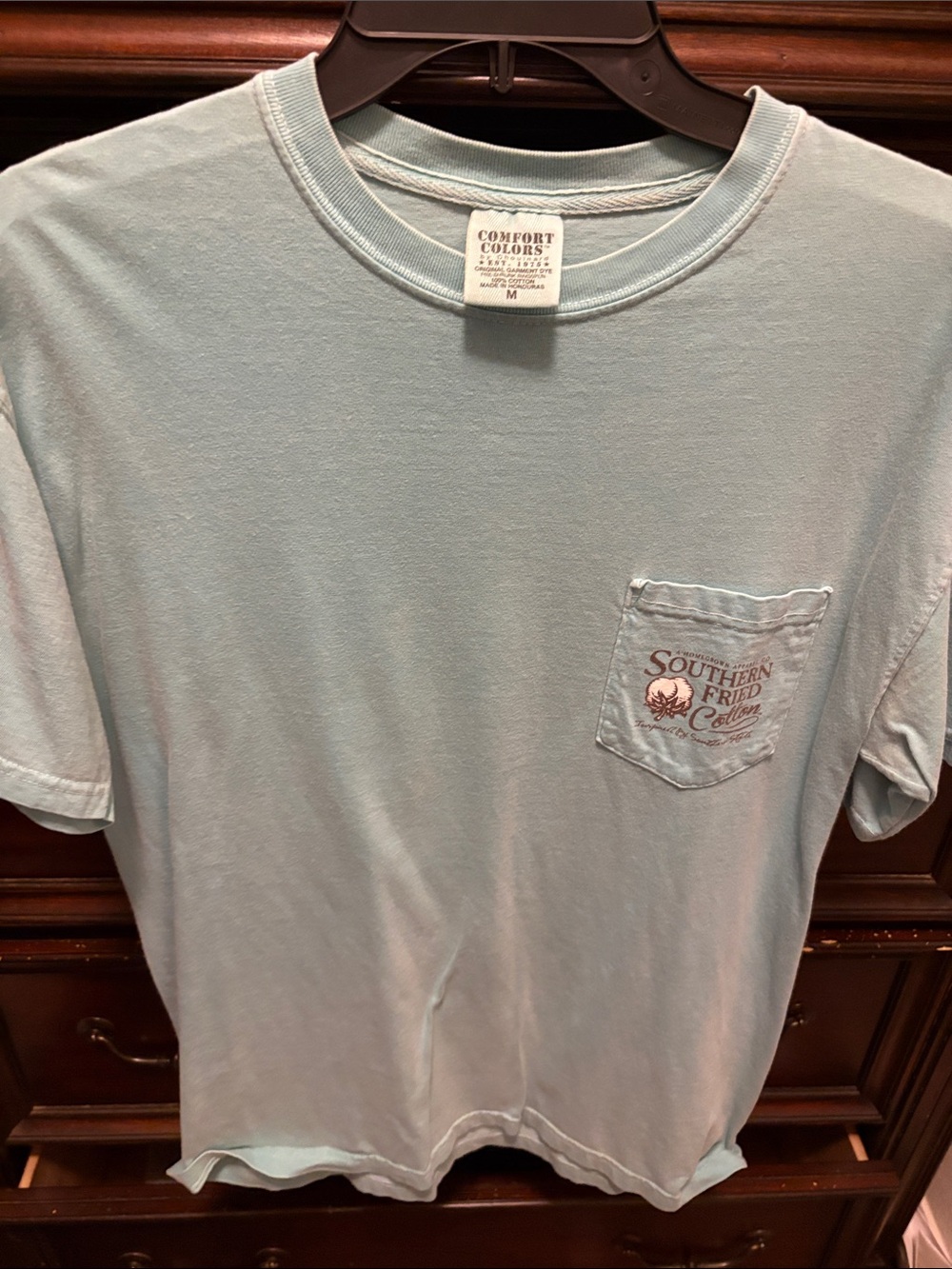 Southern Fries Cotton Men's Light Blue Pocket Tee- Medium